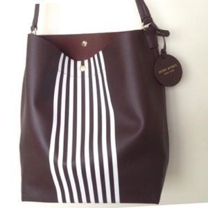 Henri bendel white and brown vegan leather hobo